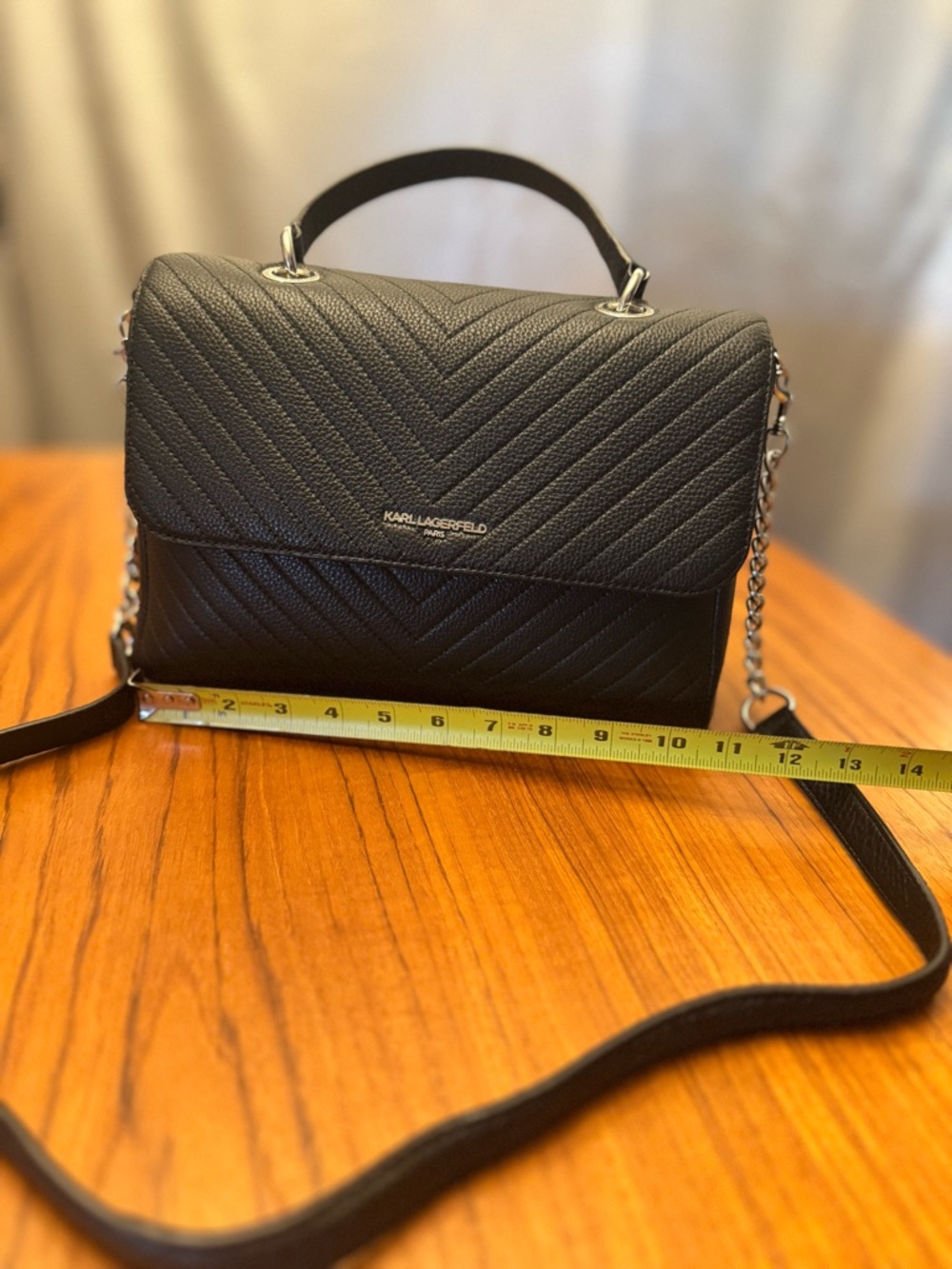 Karl Lagerfeld Black Quilted Top-Handle Satchel with Chain Strap